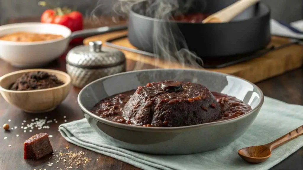 Full plate of Blood Pudding Recipe with mashed root vegetables