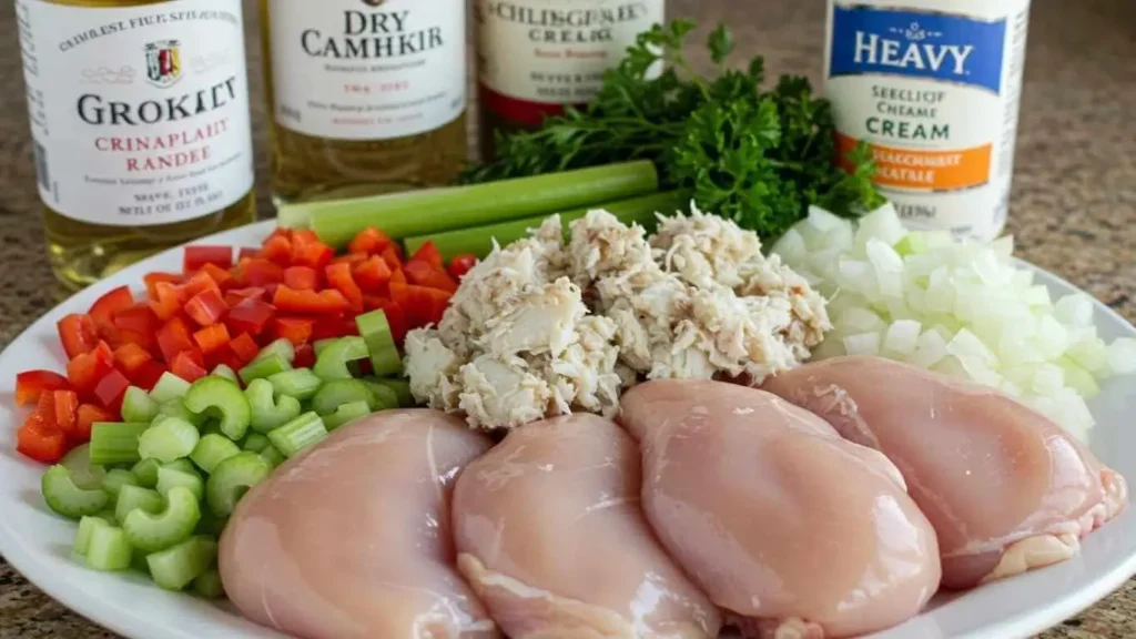 Mixing jumbo lump crab meat with mayo and seasoning for Chicken Chesapeake topping