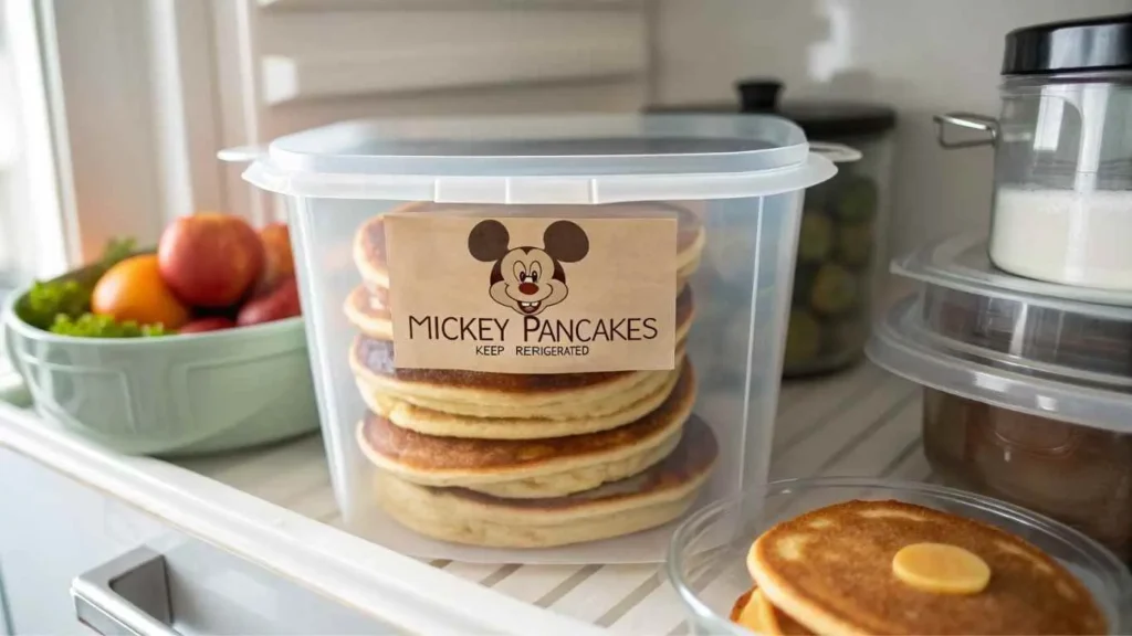 Mickey pancakes decorated with chocolate chips and whipped cream